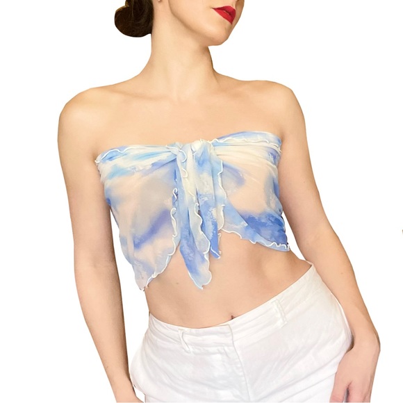 Victoria's Secret Accessories - Y2K Vintage Heart Label Victoria’s Secret Sky Print Lettuce Trim Sheer Sarong M